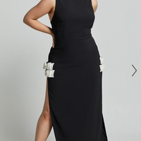 Showpo Bernice Maxi Dress - Low Back Side Split Bow Detail Dress in Black