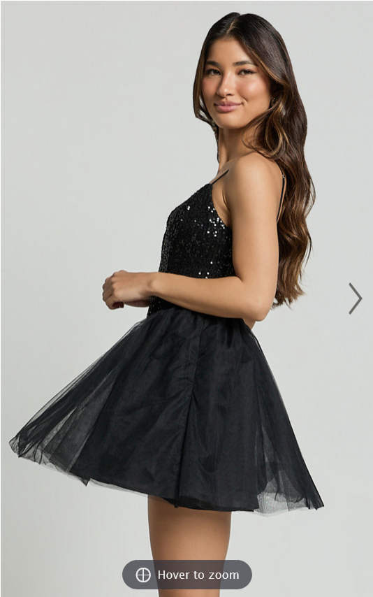 Showpo Violette Mini Dress - Sequin Corset Tulle Skirt Dress in Black