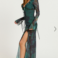 Showpo Katie Maxi Dress - Ruffle Plunge Neck Long Sleeve Dress in Green