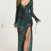 Showpo Katie Maxi Dress - Ruffle Plunge Neck Long Sleeve Dress in Green