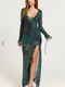 Showpo Katie Maxi Dress - Ruffle Plunge Neck Long Sleeve Dress in Green