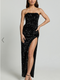 Showpo Ava Maxi Dress - Strapless High Split Sequin Dress in Black