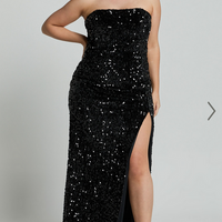 Showpo Ava Maxi Dress - Strapless High Split Sequin Dress in Black