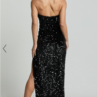 Showpo Ava Maxi Dress - Strapless High Split Sequin Dress in Black