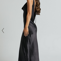 Showpo Adilah Maxi Dress - Cowl Neck Satin Dress in Black