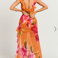 Showpo Theadore Maxi Dress - One Shoulder Asymmetric Hem Dress in Tropical Sunset