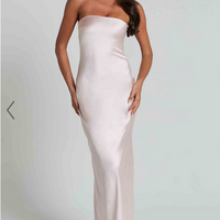 Showpo Charlita Maxi Dress - Strapless Cowl Back Satin Dress in Pale Pink