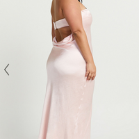 Showpo Charlita Maxi Dress - Strapless Cowl Back Satin Dress in Pale Pink