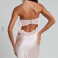 Showpo Charlita Maxi Dress - Strapless Cowl Back Satin Dress in Pale Pink