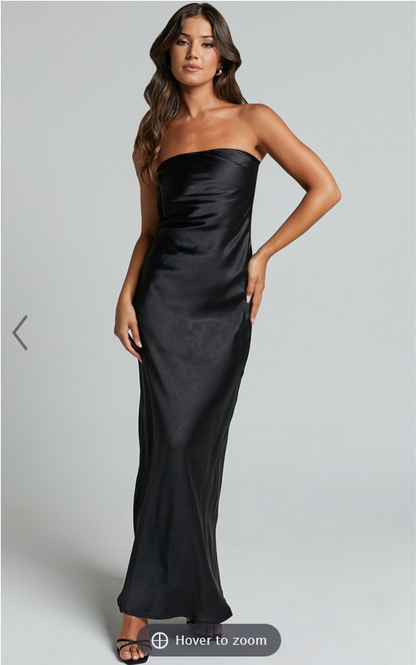 Showpo Charlita Maxi Dress - Strapless Cowl Back Satin Dress