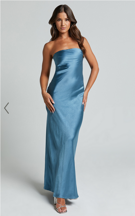 Showpo Charlita Maxi Dress - Strapless Cowl Back Satin Dress