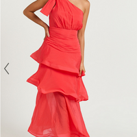 Showpo Eugenia Midi Dress - One Shoulder Fit and Flare Layered Dress in Red