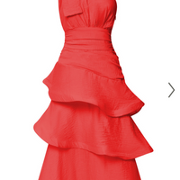 Showpo Eugenia Midi Dress - One Shoulder Fit and Flare Layered Dress in Red