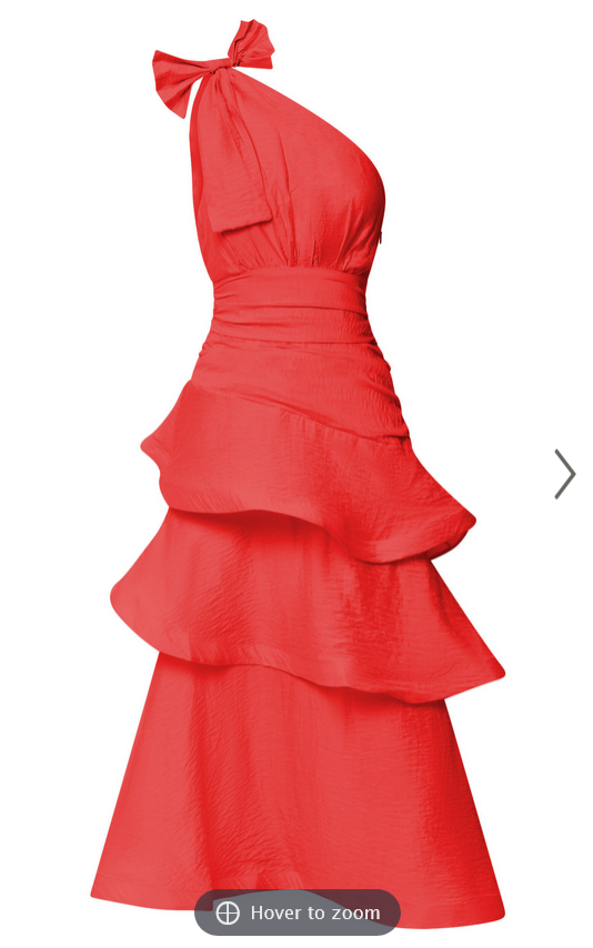 Showpo Eugenia Midi Dress - One Shoulder Fit and Flare Layered Dress in Red