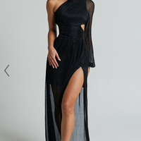 Showpo Arosa Maxi Dress - One Shoulder Long Sleeve in Black