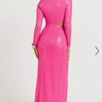 Showpo Nerissa Maxi Dress - Sequin Plunge Cut Out Thigh Split Dress in Hot Pink