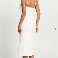 Showpo Benji Midi Dress - Ruffle Bodice Fitted Side Split Dress in Off White