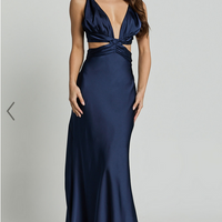 Showpo Adora Maxi Dress - V Neck Cut Out Dress in Navy