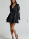 Showpo Lanna Mini Dress - Long Puff Sleeve V Neck Dress in Black