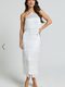 Showpo Trixie Maxi Dress - Diamond Halter Neck Fringe Tiered Dress in White