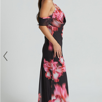 Showpo Jeanie Maxi Dress - Cowl Neck One Shoulder Slip Dress in Daze Print