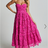 Showpo Gabriela Midi Dress - Strapless Lace Dress in Magenta