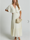 Showpo Danny Midi Dress - Ruffle Sleeve Tiered Dress in Natural