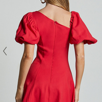 Showpo Harlow Mini Dress - Asymmetric Puff Sleeve Flare Dress in Red