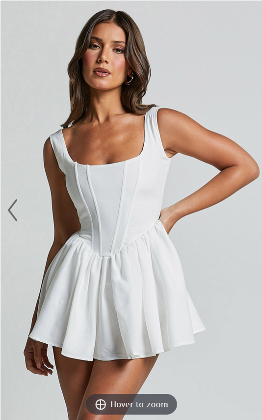 Showpo Carolyn Mini Dress - Wide Strap Sleeveless Fit and Flare Dress in White