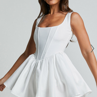 Showpo Carolyn Mini Dress - Wide Strap Sleeveless Fit and Flare Dress in White