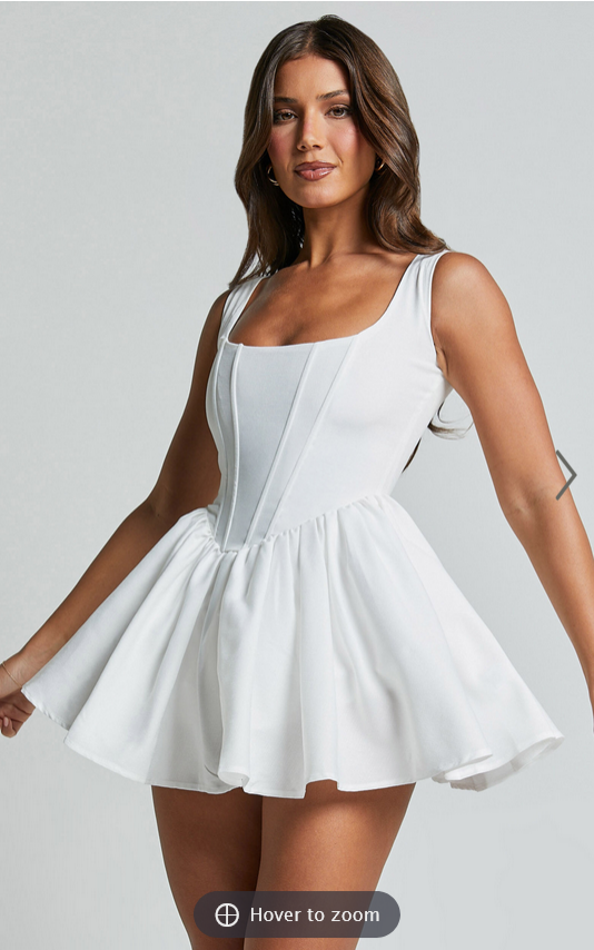 Showpo Carolyn Mini Dress - Wide Strap Sleeveless Fit and Flare Dress in White