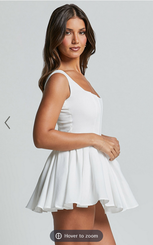 Showpo Carolyn Mini Dress - Wide Strap Sleeveless Fit and Flare Dress in White