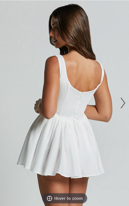 Showpo Carolyn Mini Dress - Wide Strap Sleeveless Fit and Flare Dress in White