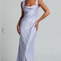 Showpo Cecilia Midi Dress - Cowl Neck Satin Bias Cut Dress in Lilac