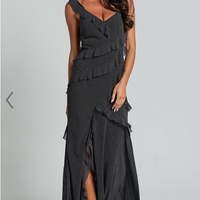 Showpo Nitha Maxi Dress - Asymmetrical Frill Thigh Split Dress