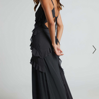 Showpo Nitha Maxi Dress - Asymmetrical Frill Thigh Split Dress