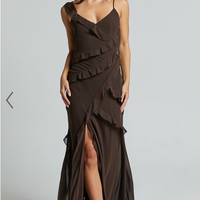 Showpo Nitha Maxi Dress - Asymmetrical Frill Thigh Split Dress