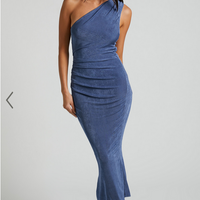 Showpo Arietty Midi Dress - One Shoulder Asymmetrical Ruched Dress