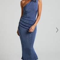 Showpo Arietty Midi Dress - One Shoulder Asymmetrical Ruched Dress