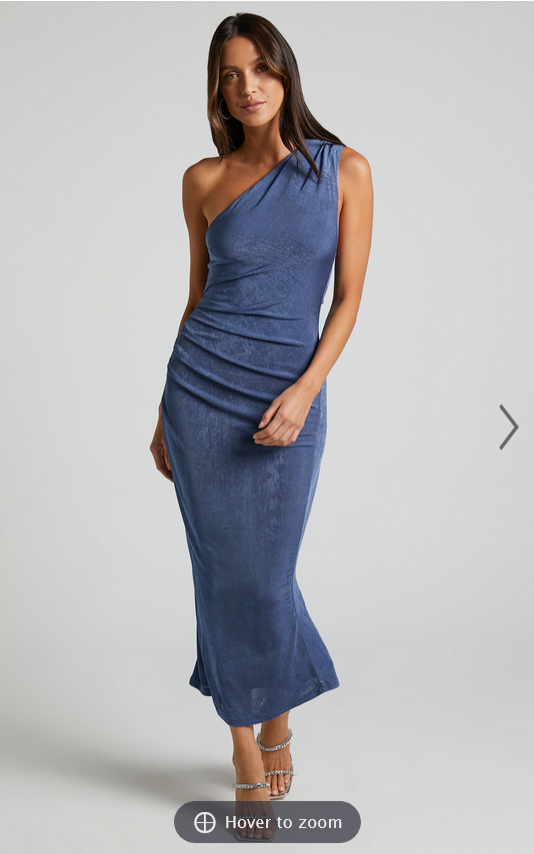 Showpo Arietty Midi Dress - One Shoulder Asymmetrical Ruched Dress