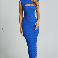 Showpo Alfie Midi Dress - High Neck Sleeveless Cut Out Front Dress in Cobalt Blue