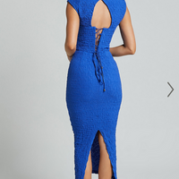 Showpo Alfie Midi Dress - High Neck Sleeveless Cut Out Front Dress in Cobalt Blue