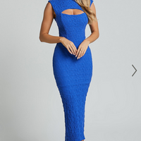 Showpo Alfie Midi Dress - High Neck Sleeveless Cut Out Front Dress in Cobalt Blue