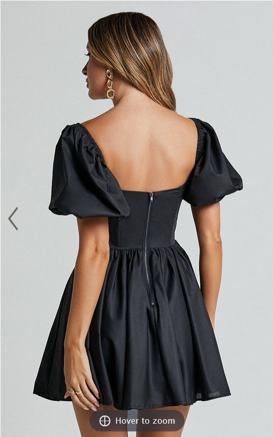 Showpo Souza Mini Dress - Fit and Flare Puff Sleeve Corset Dress