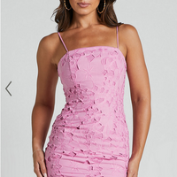 Showpo Kellie Mini Dress - Strappy Embroidered Lace Dress in Pink