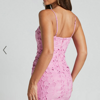 Showpo Kellie Mini Dress - Strappy Embroidered Lace Dress in Pink