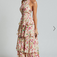 Showpo Cece Midi Dress - Halter Neck Layered Dress in Pink Floral