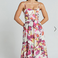 Showpo Adara Midi Dress - Strappy Bustier Dress in Dahlia Dusk Floral