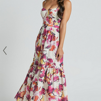 Showpo Adara Midi Dress - Strappy Bustier Dress in Dahlia Dusk Floral