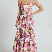 Showpo Adara Midi Dress - Strappy Bustier Dress in Dahlia Dusk Floral